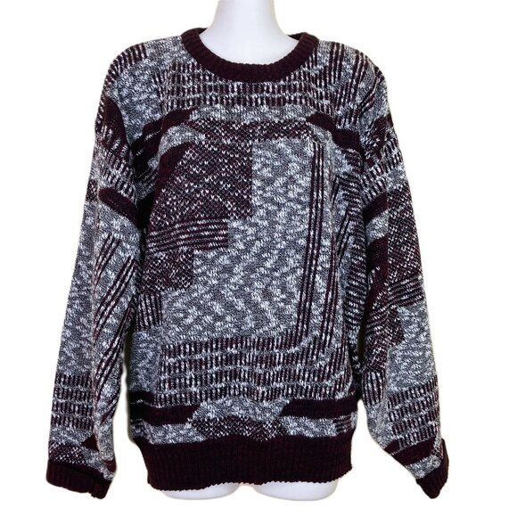 Jonathan Bryan Pullover Knit Sweater Red/Grey Textured Acrylic Vintage 90s - Picture 2 of 6